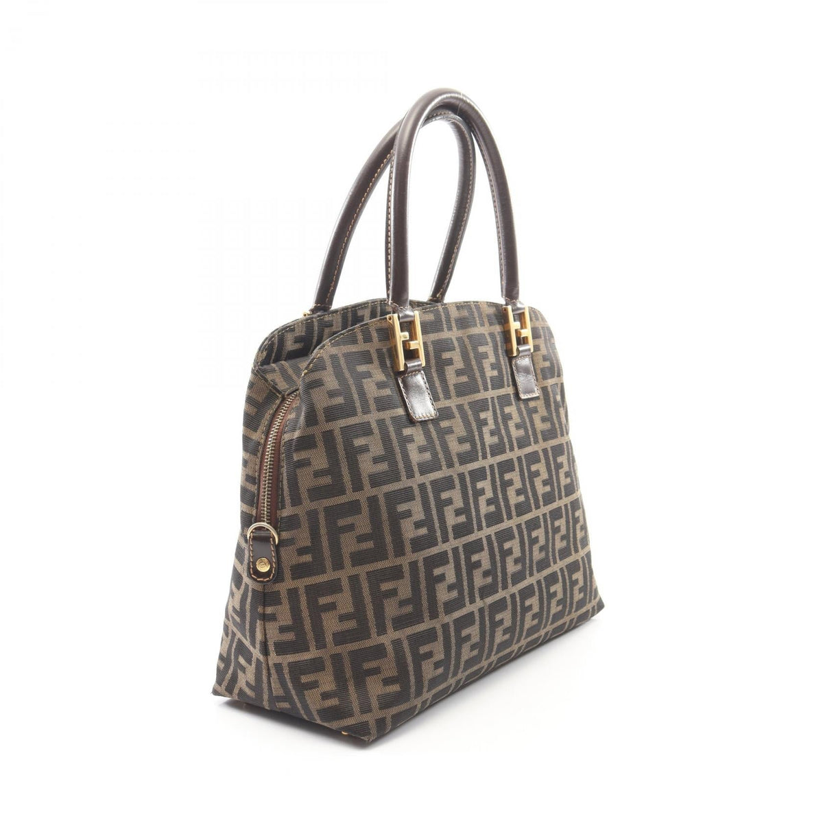 FENDI Zucca Handbag Brown/Black canvas leather 2101220015930
