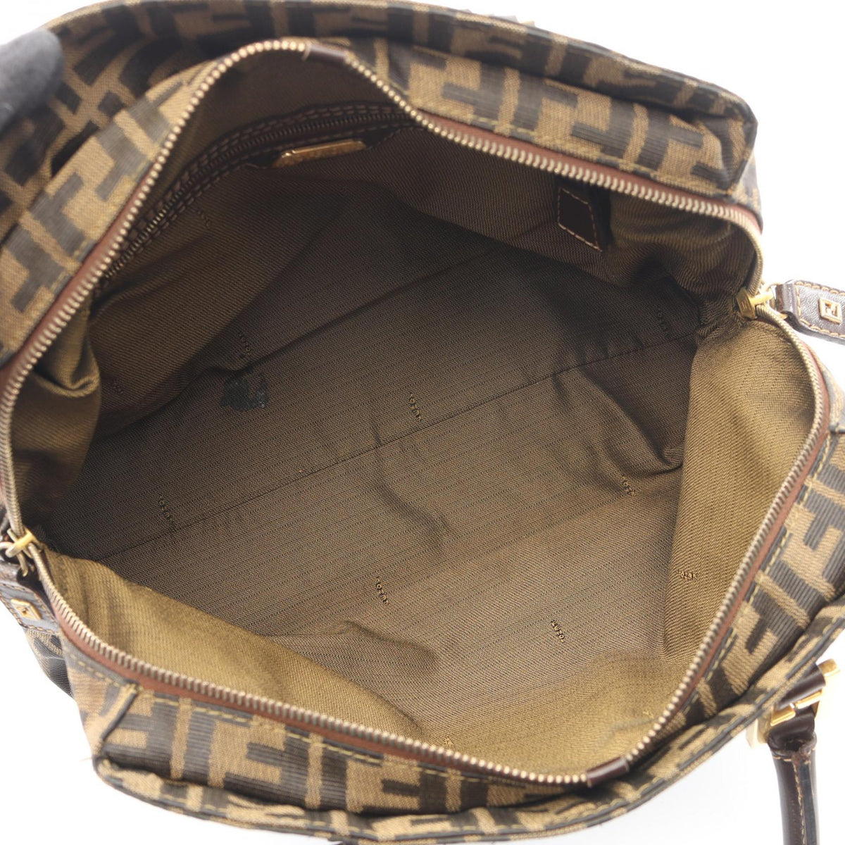 FENDI Zucca Handbag Brown/Black canvas leather 2101220015930