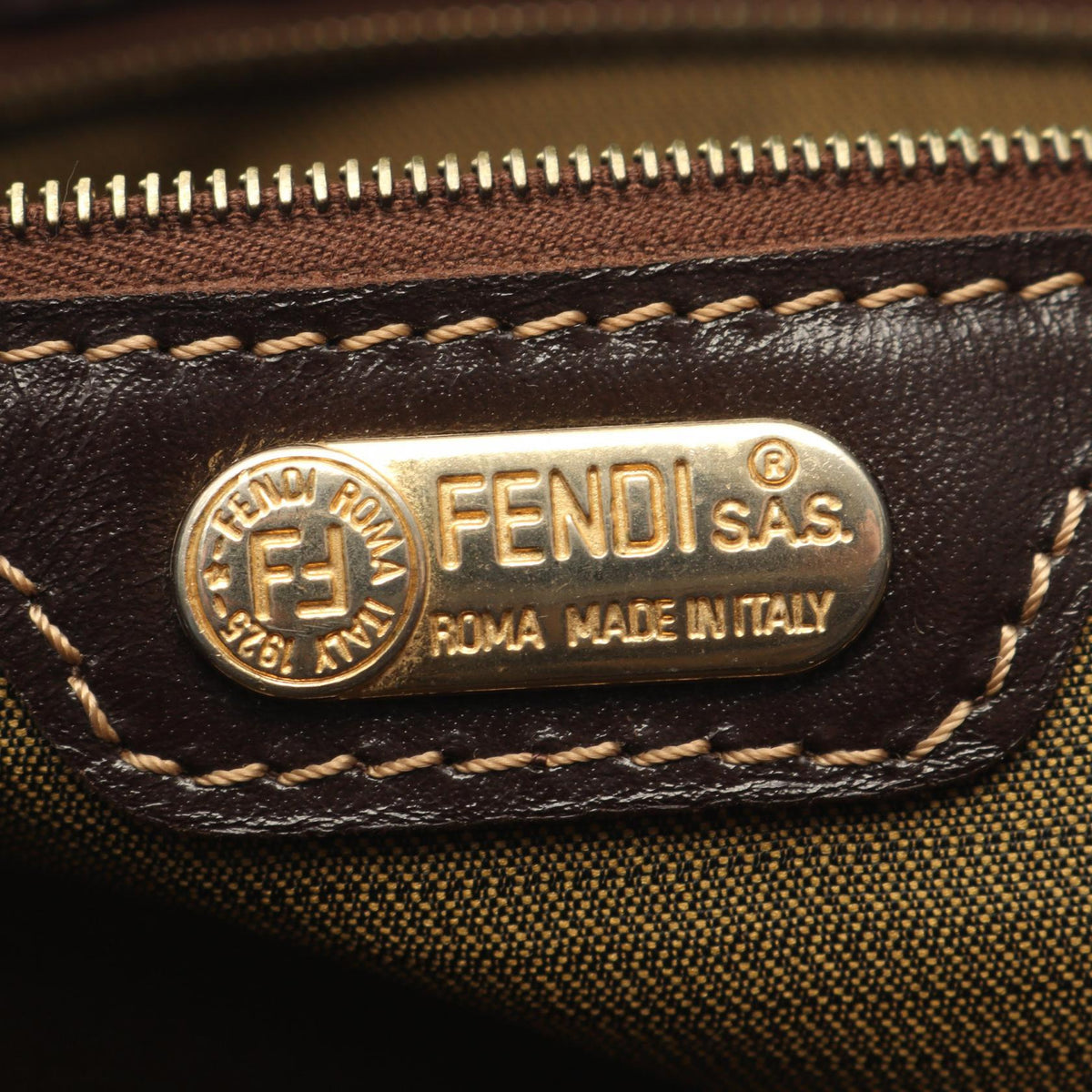 FENDI Zucca Handbag Brown/Black canvas leather 2101220015930