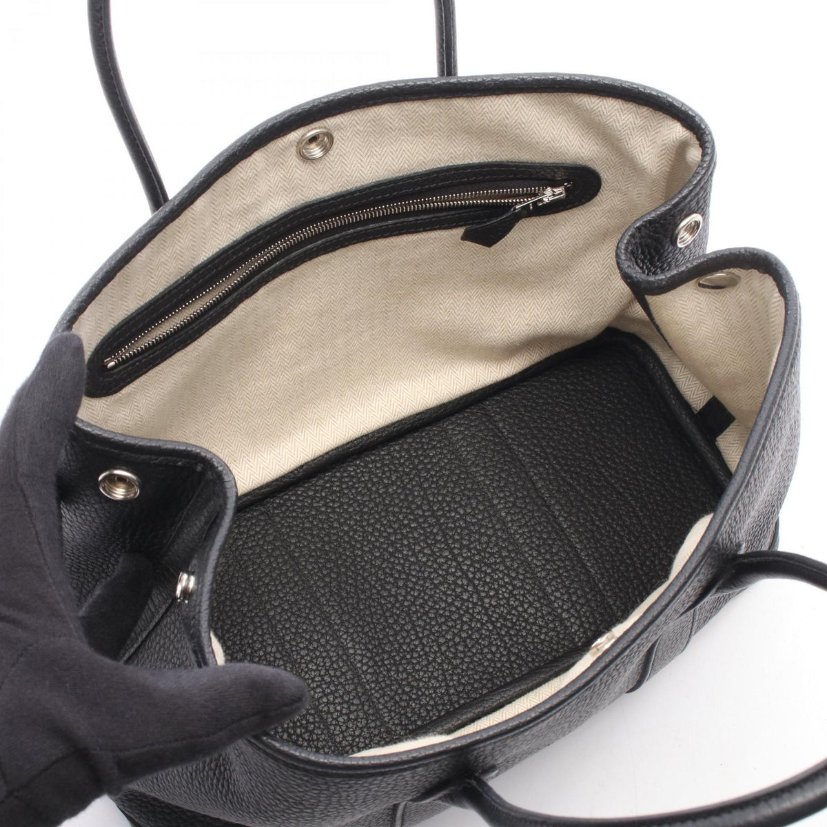 HERMES Garden party PM Tote Bag Black Negonda leather leather Negonda leather 2104102529587