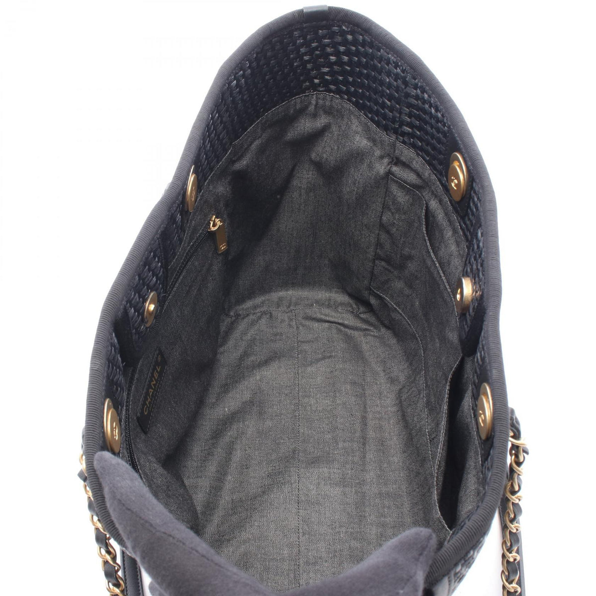 CHANEL Black Deauville leather�straw 2101220074043