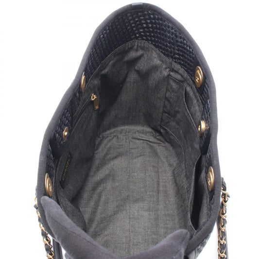 CHANEL Black Deauville leather straw 2101220074043