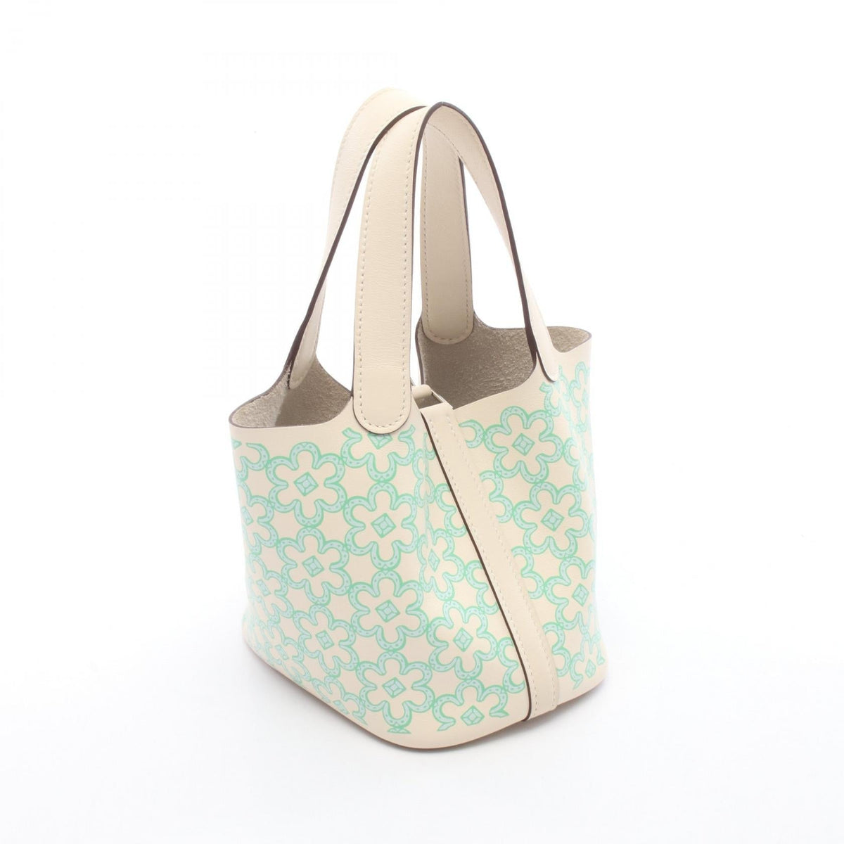 HERMES Picotin Rock Micro Lucky Daisy Vert HandbagNata Nata Beige/Green/Blue Vaux Swift leather leather 2101220073978
