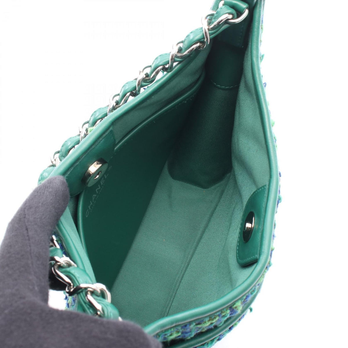 CHANEL Green/Blue/Multicolor Matelasse Hobo Fabric�leather 2101220073817