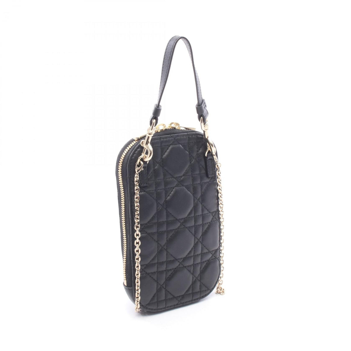 Dior LADY DIOR Christian Dior Phone Holder Cannage Handbag Black leather S0872ONMJ_M900 2101220103002