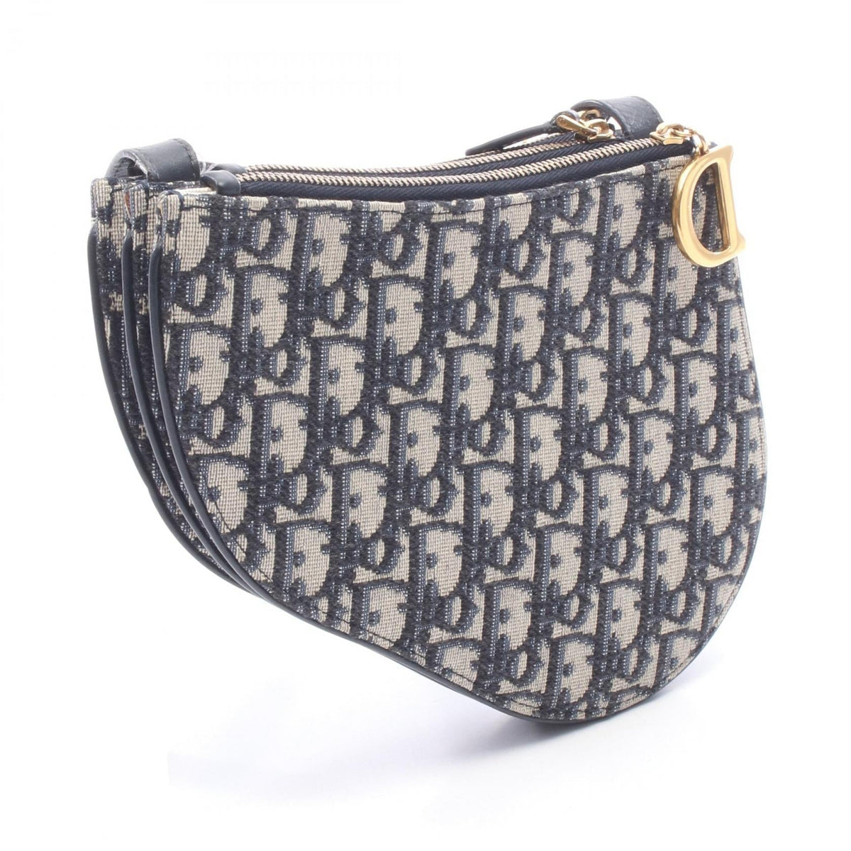 Dior SADDLE Saddle Pouch Oblique Shoulder Bag Navy/Beige canvas�leather 2101220104641
