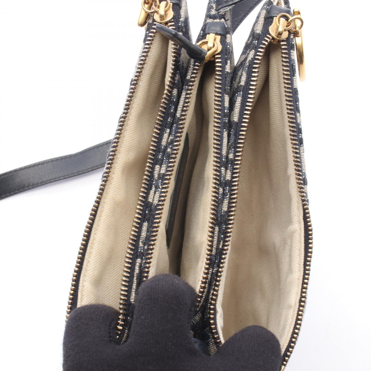 Dior SADDLE Saddle Pouch Oblique Shoulder Bag Navy/Beige canvas�leather 2101220104641