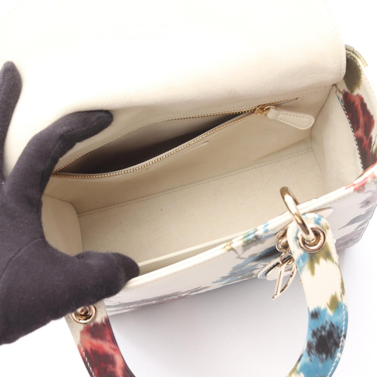 Dior LADY DIOR Christian Dior Medium 2-Way Bag Handbag White/Multicolor leather 2101219549705