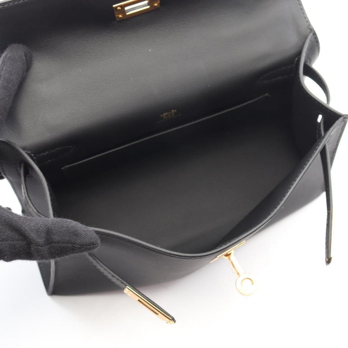 HERMES Pochette Kelly Mini Handbag Black Vaux Swift leather leather Vaux Swift leather 2107601130544