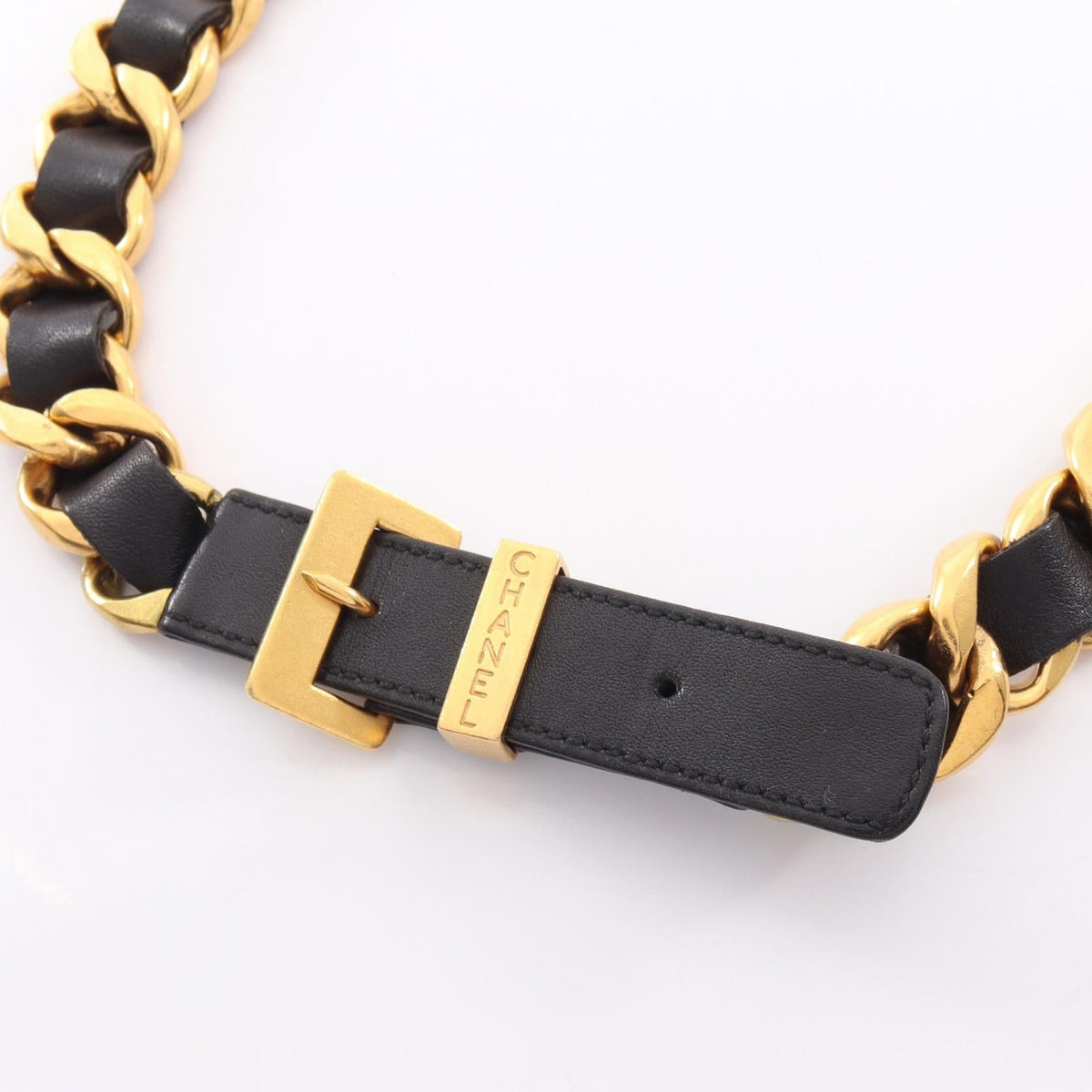 CHANEL Gold/Black Chain leather�Gold Plated 2101219754765