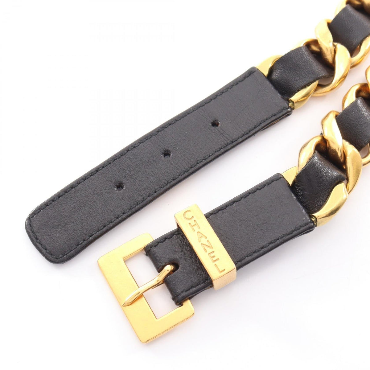 CHANEL Gold/Black Chain leather�Gold Plated 2101219754765
