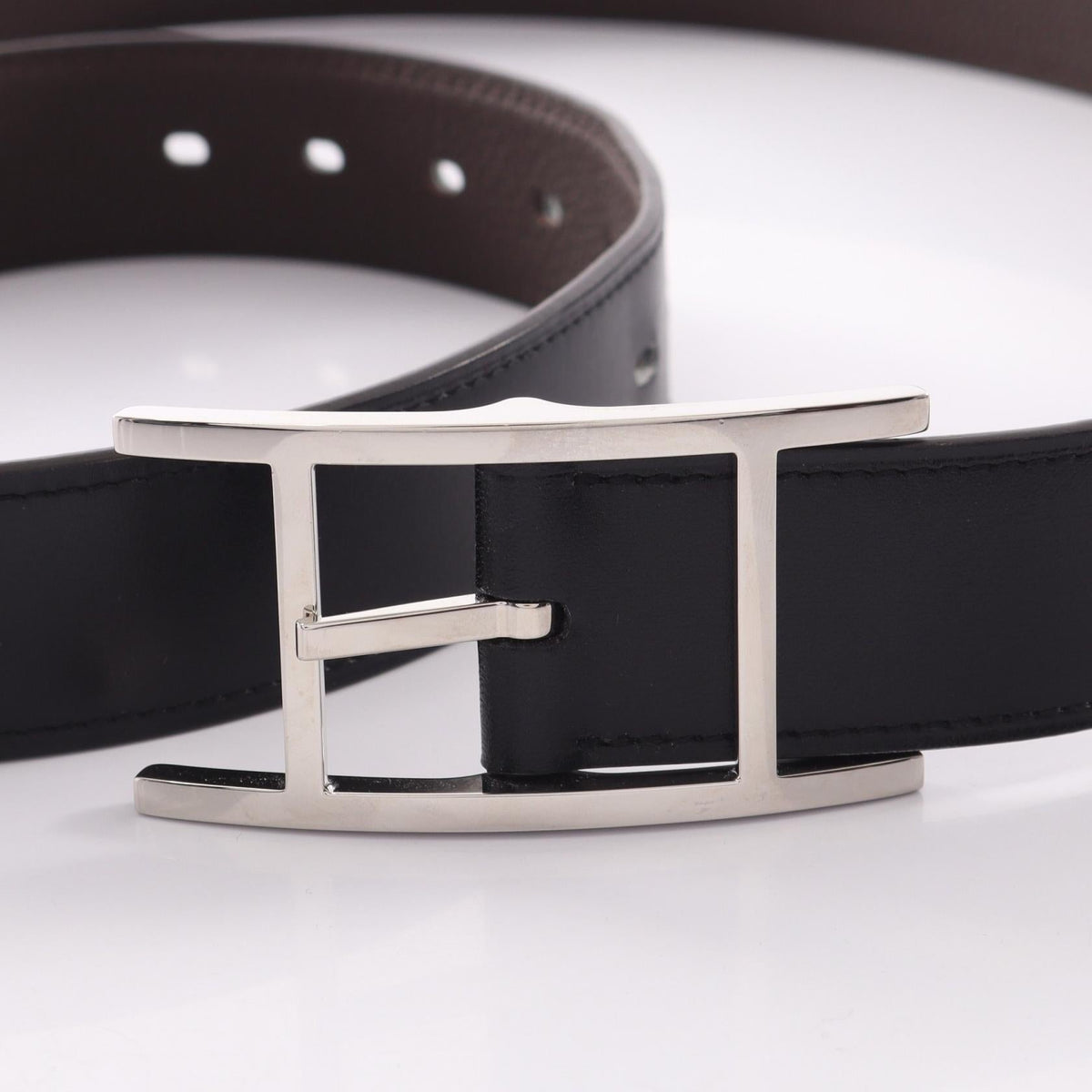 HERMES Easy 32 Chocolate Reversible belt Black/Brown Box calf leather Calfskin (cowhide) Togo leather 2120900130176