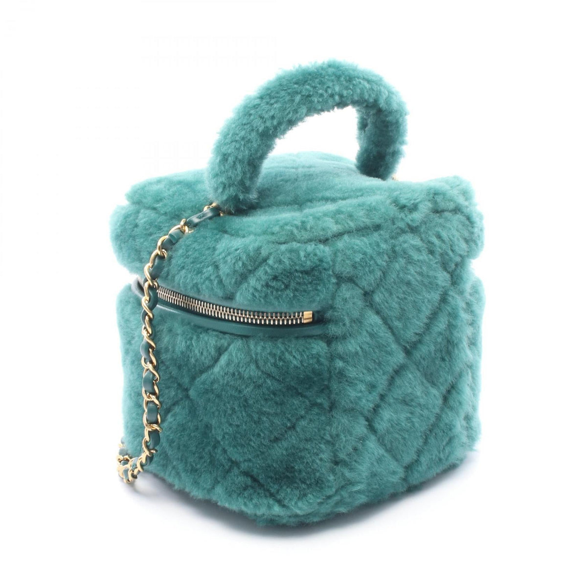 CHANEL Green Matelasse Vanity 2WAY leather fur AS3357 2106800630787