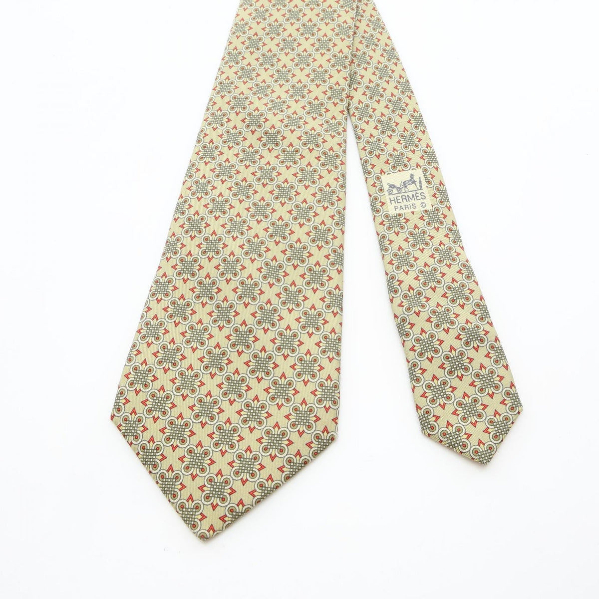 HERMES Geometry tie Green/Red/Multicolor silk silk 2101219968674