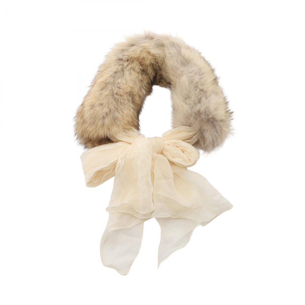 HERMES StallBeige Beige Beige silk silk Coyote fur 2120300054676