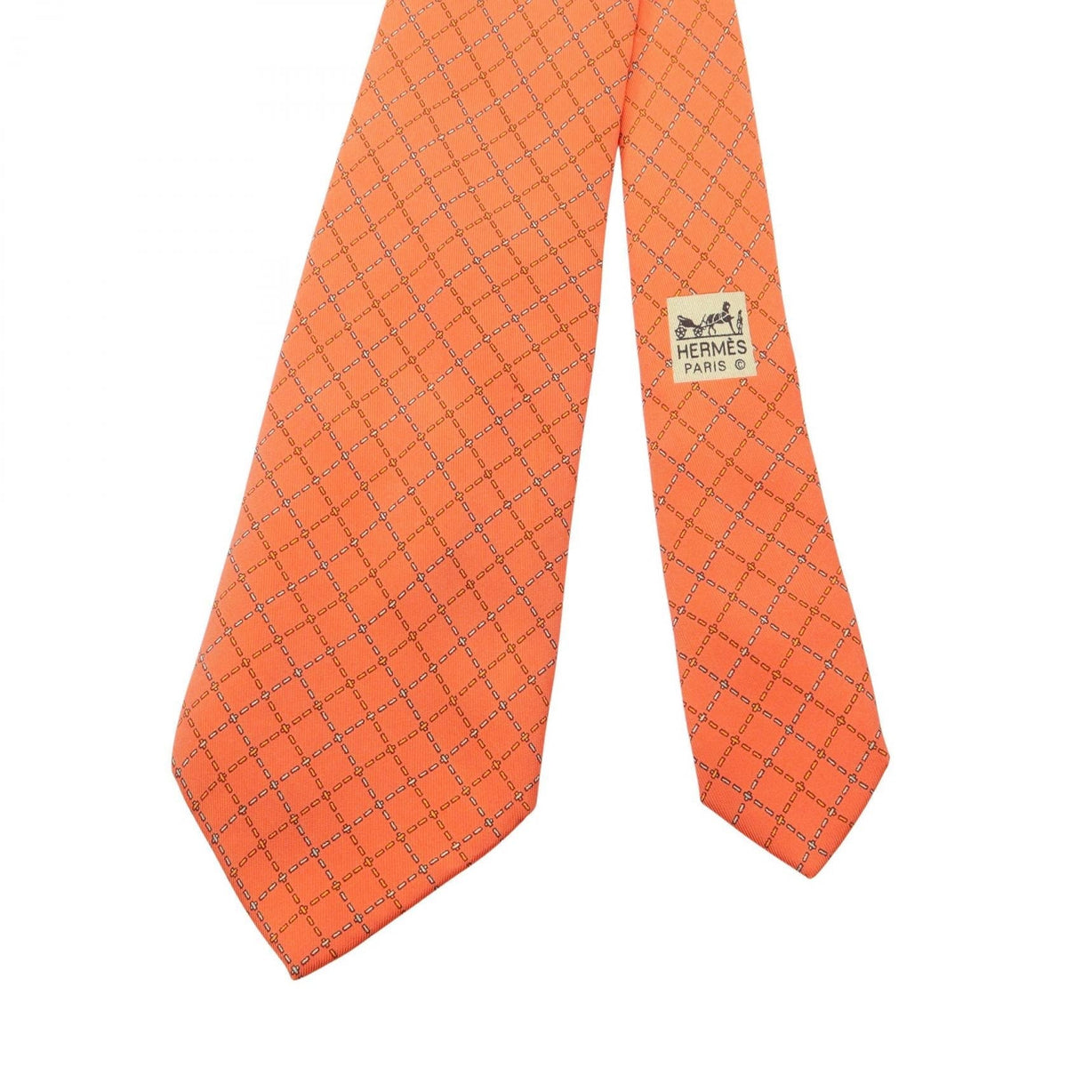 HERMES Grid pattern tieOrange Orange Orange/Multicolor silk silk 2104102525275