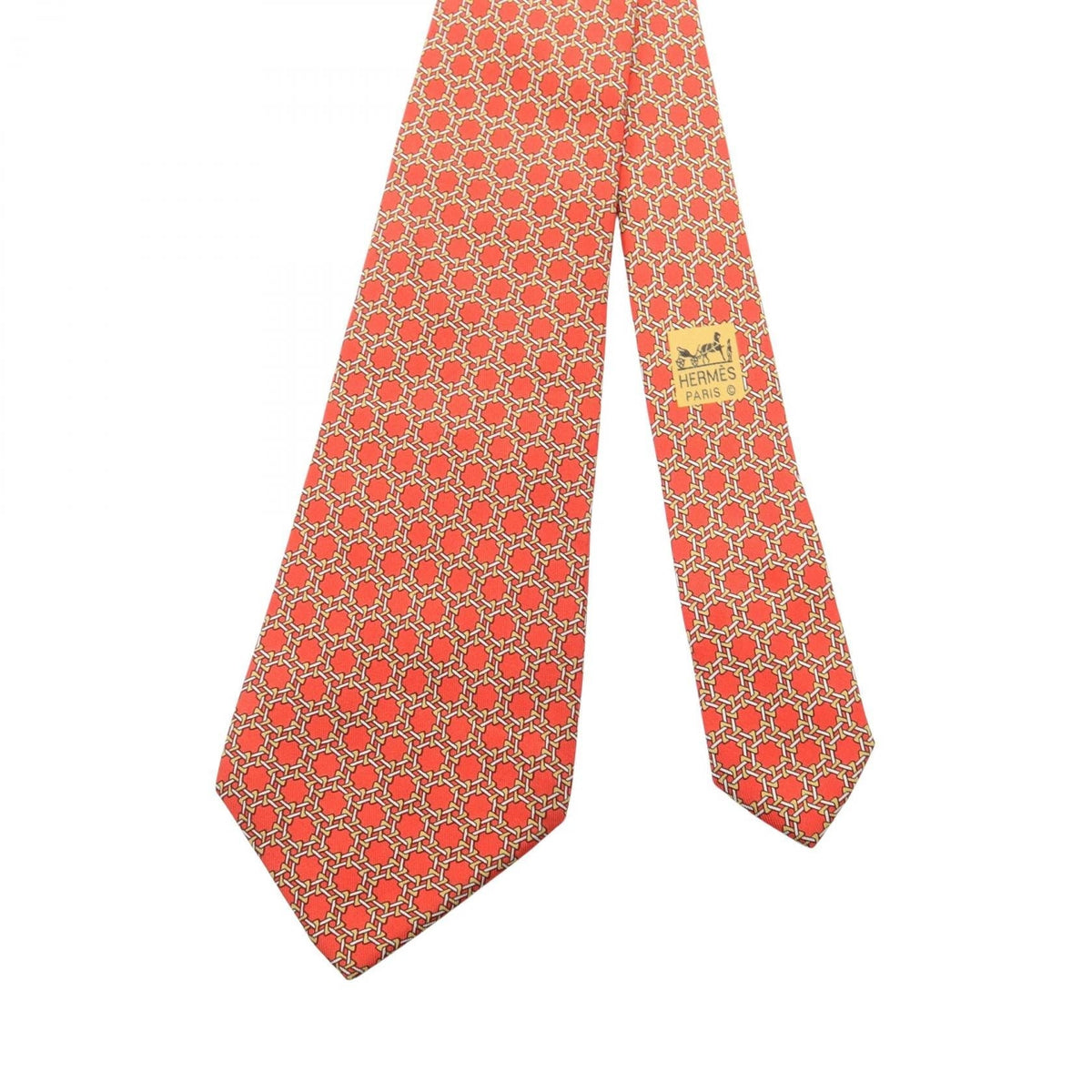 HERMES Chain pattern tie Red/White/Yellow silk silk 2104102525251