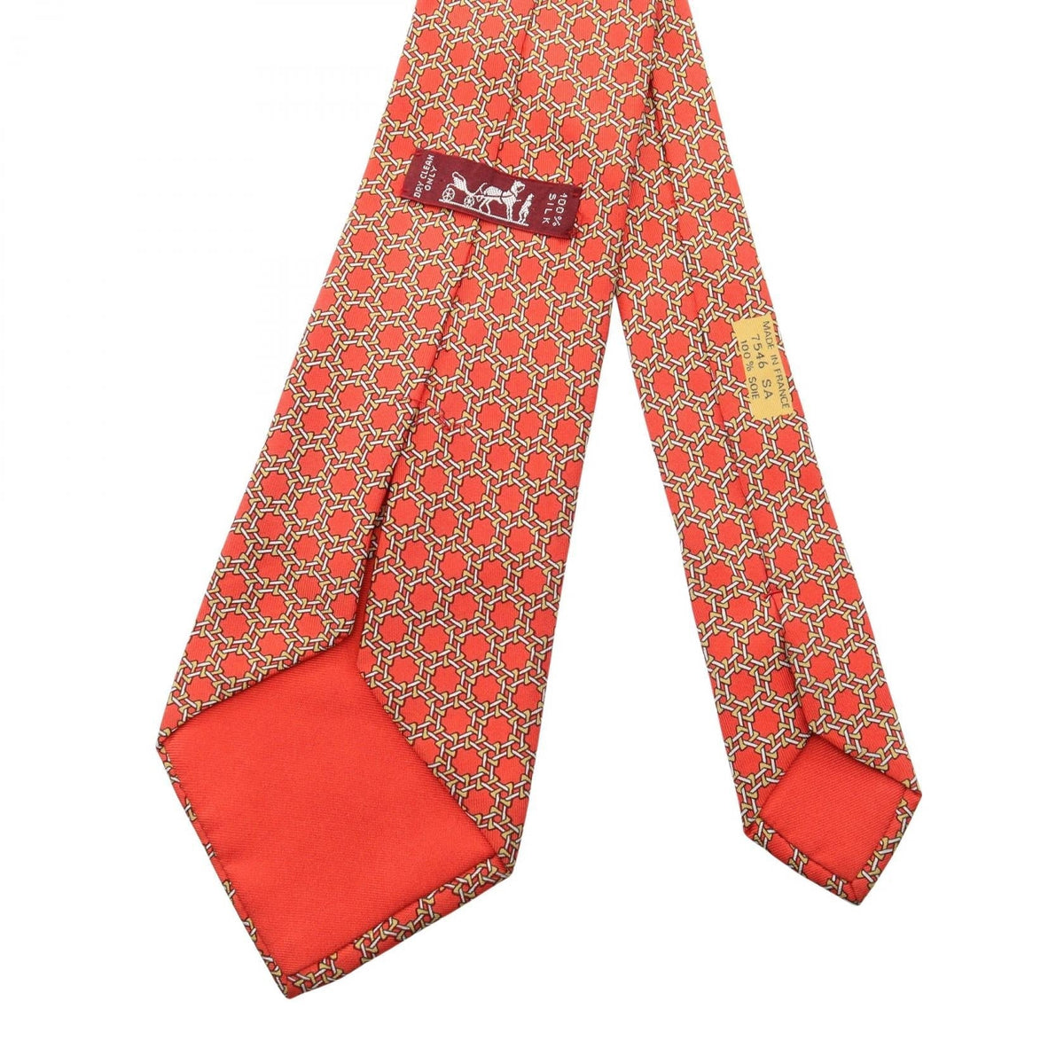 HERMES Chain pattern tie Red/White/Yellow silk silk 2104102525251