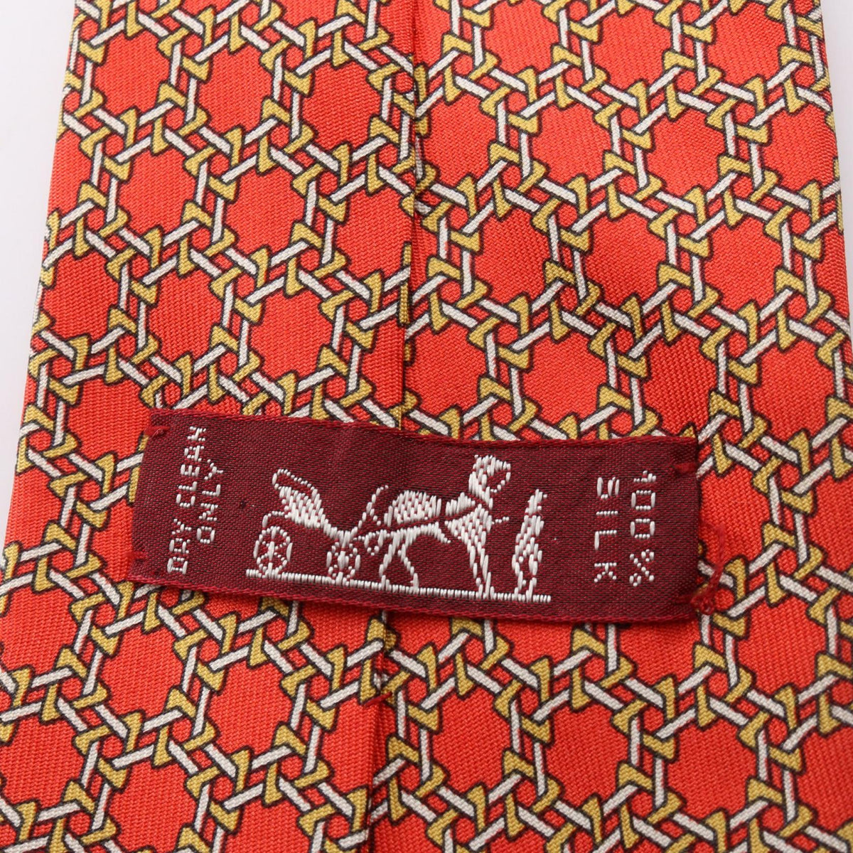 HERMES Chain pattern tie Red/White/Yellow silk silk 2104102525251