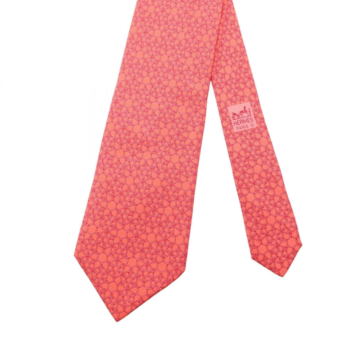 HERMES Rope pattern tie Red/Pink silk silk 2104102525138