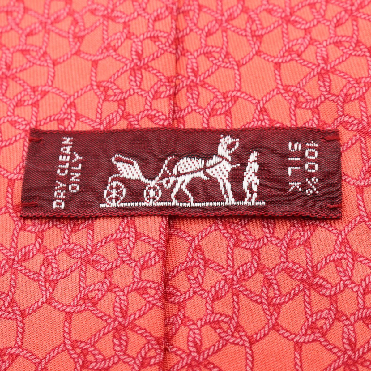 HERMES Rope pattern tie Red/Pink silk silk 2104102525138