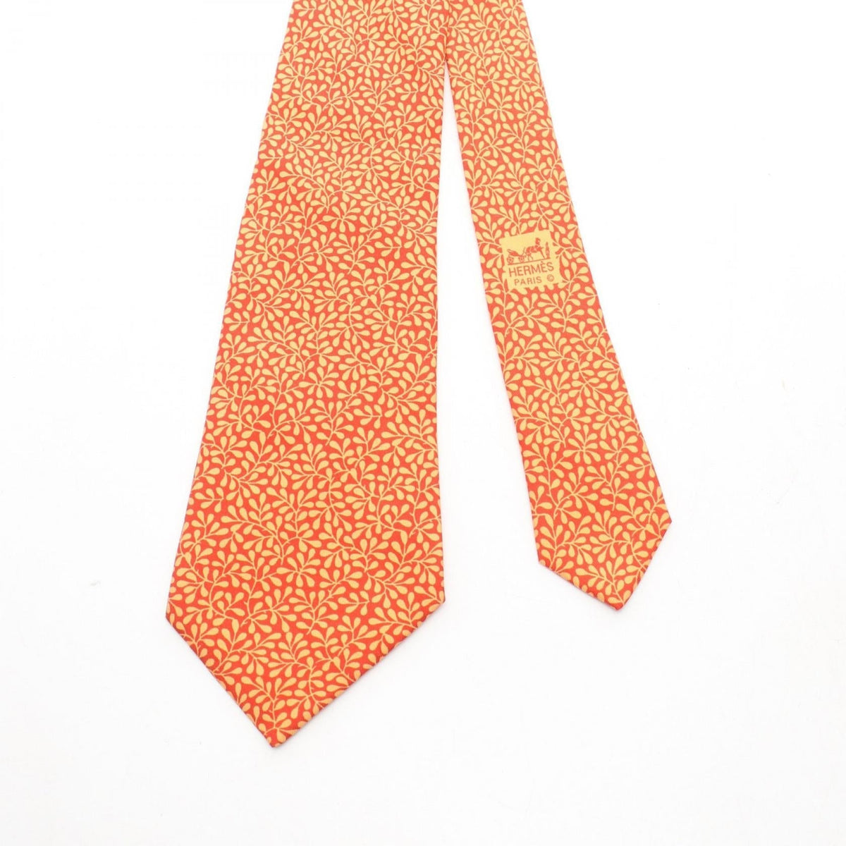HERMES Leaf pattern tie Red/Orange silk silk 2104102525114