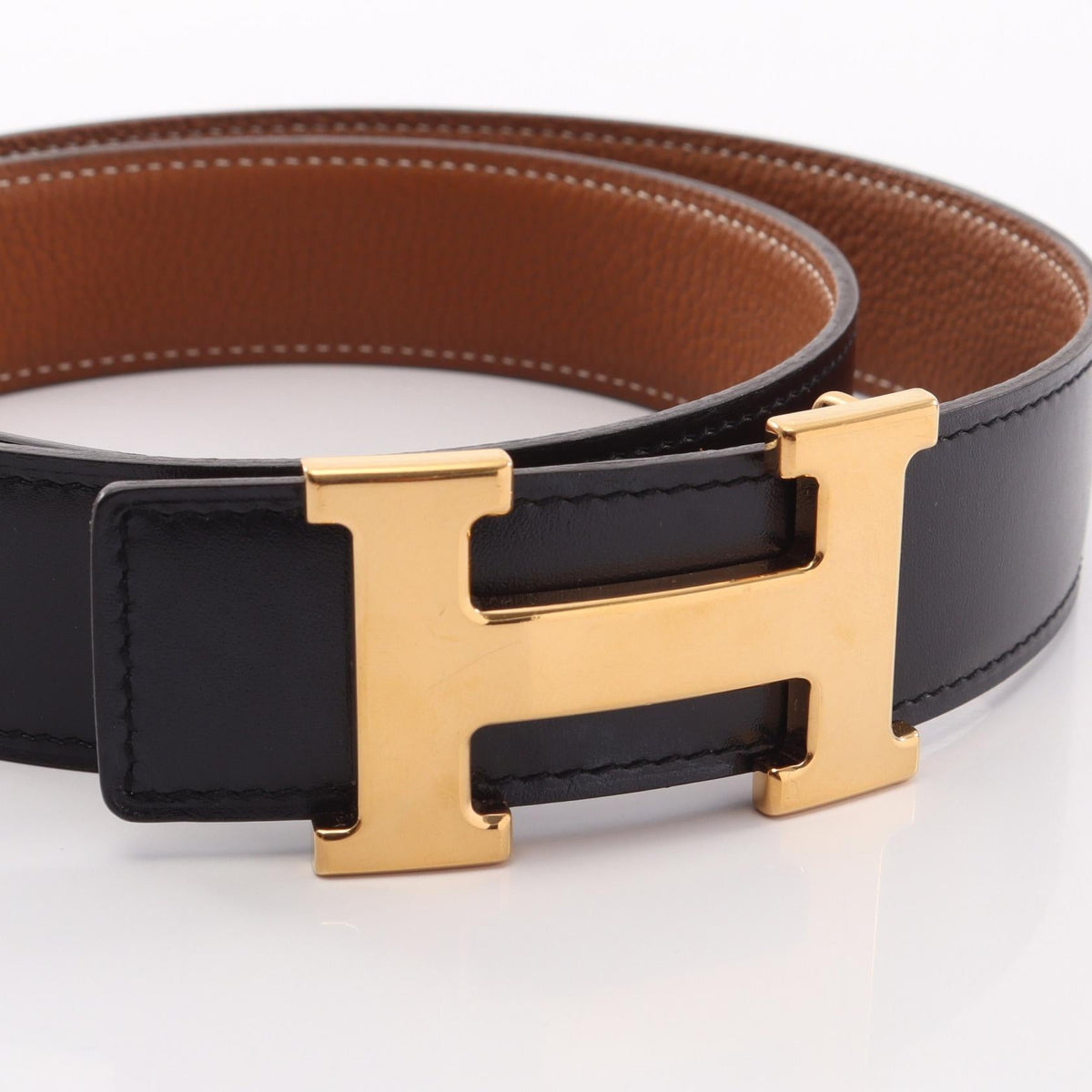 HERMES Constance H Belt Black Gold belt Black/Brown Box calf leather Calfskin (cowhide) Togo leather 2107601171677