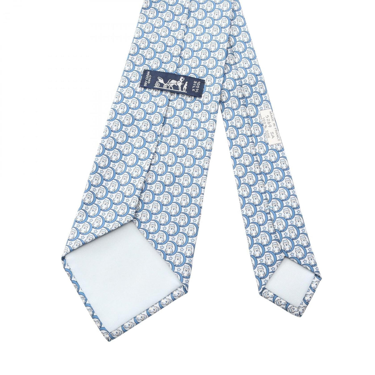 HERMES Owl pattern tie Blue silk silk 2101220050863