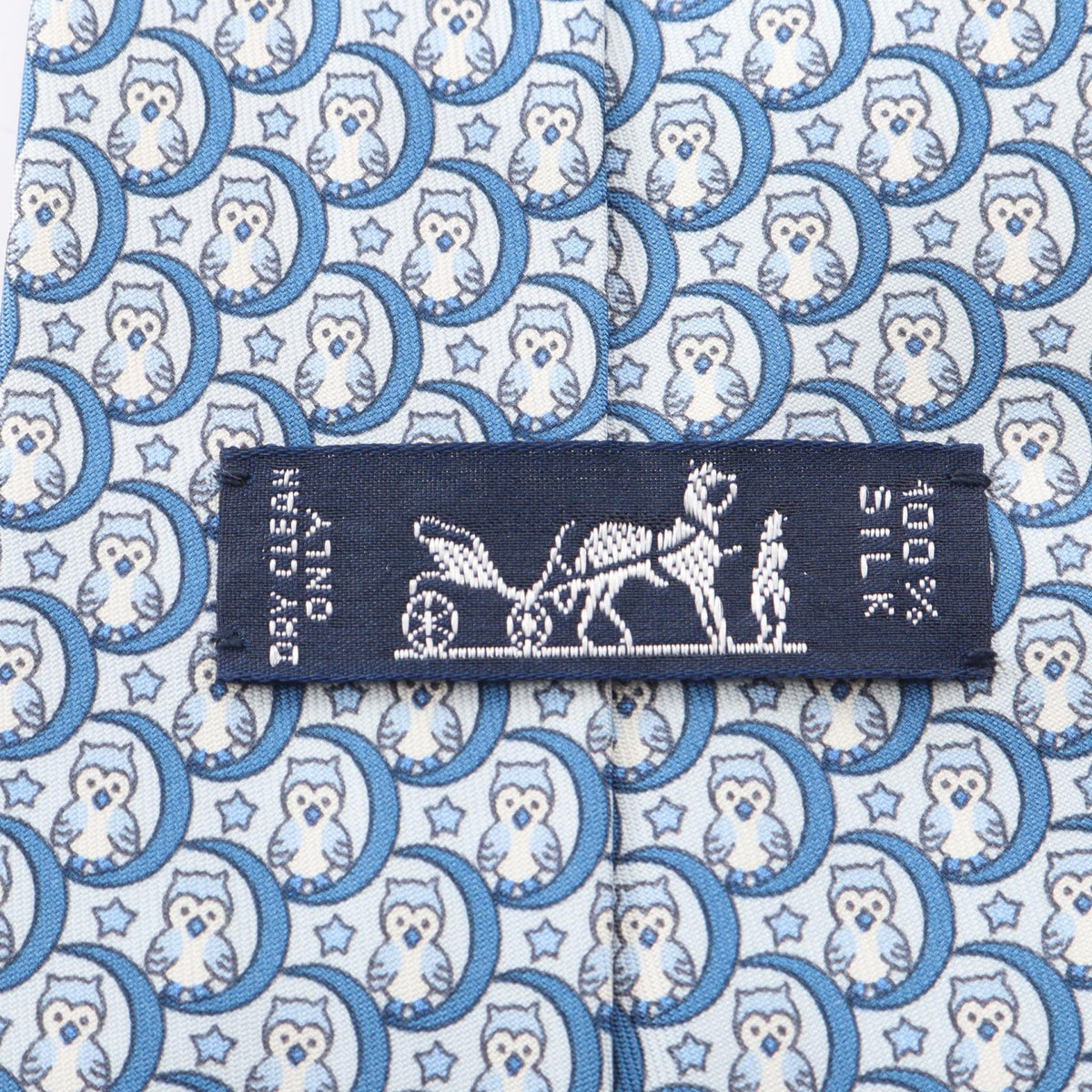 HERMES Owl pattern tie Blue silk silk 2101220050863