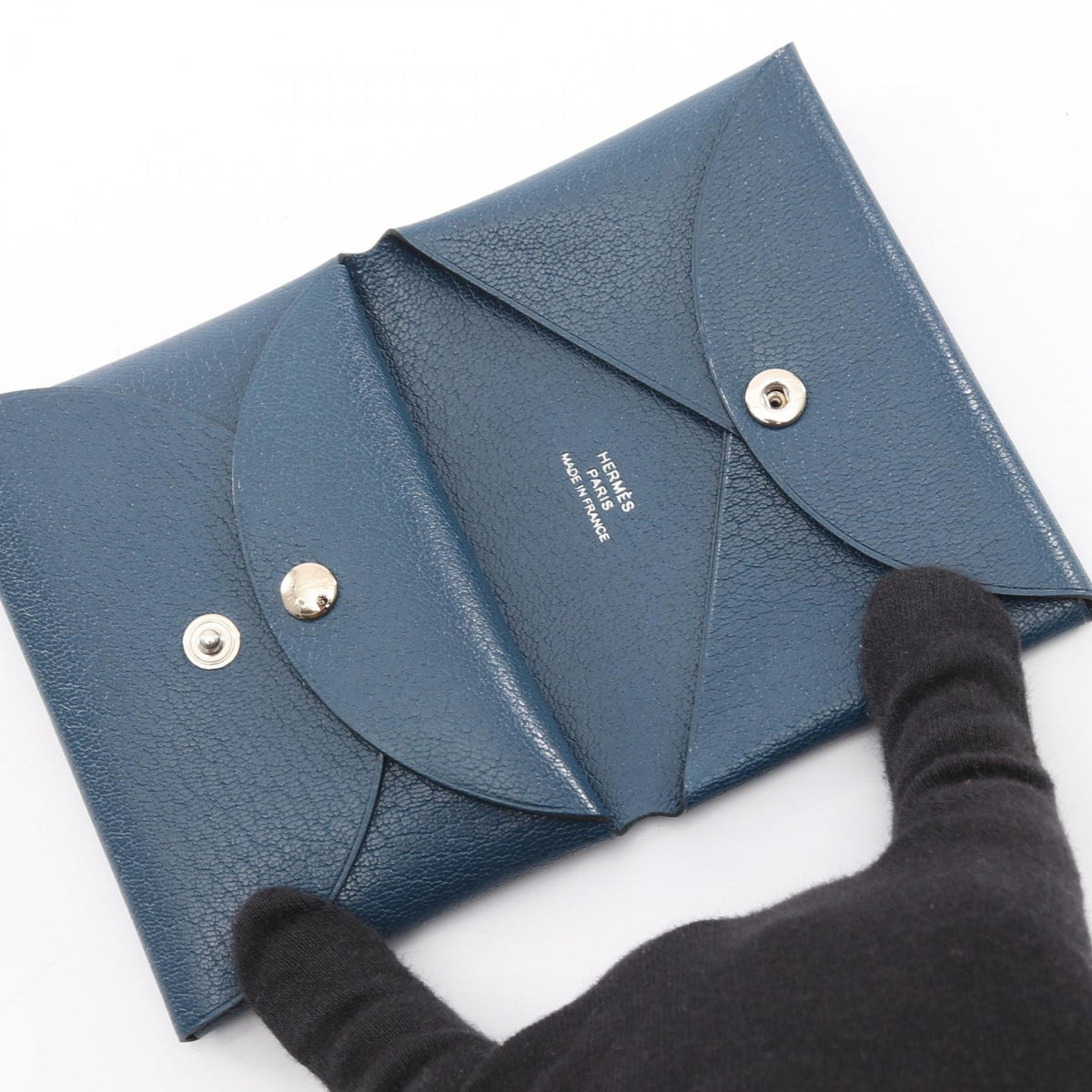 HERMES Calvi duo coin purseDeep blue Deep blue Navy leather Chevre Shamquila 2121400006985