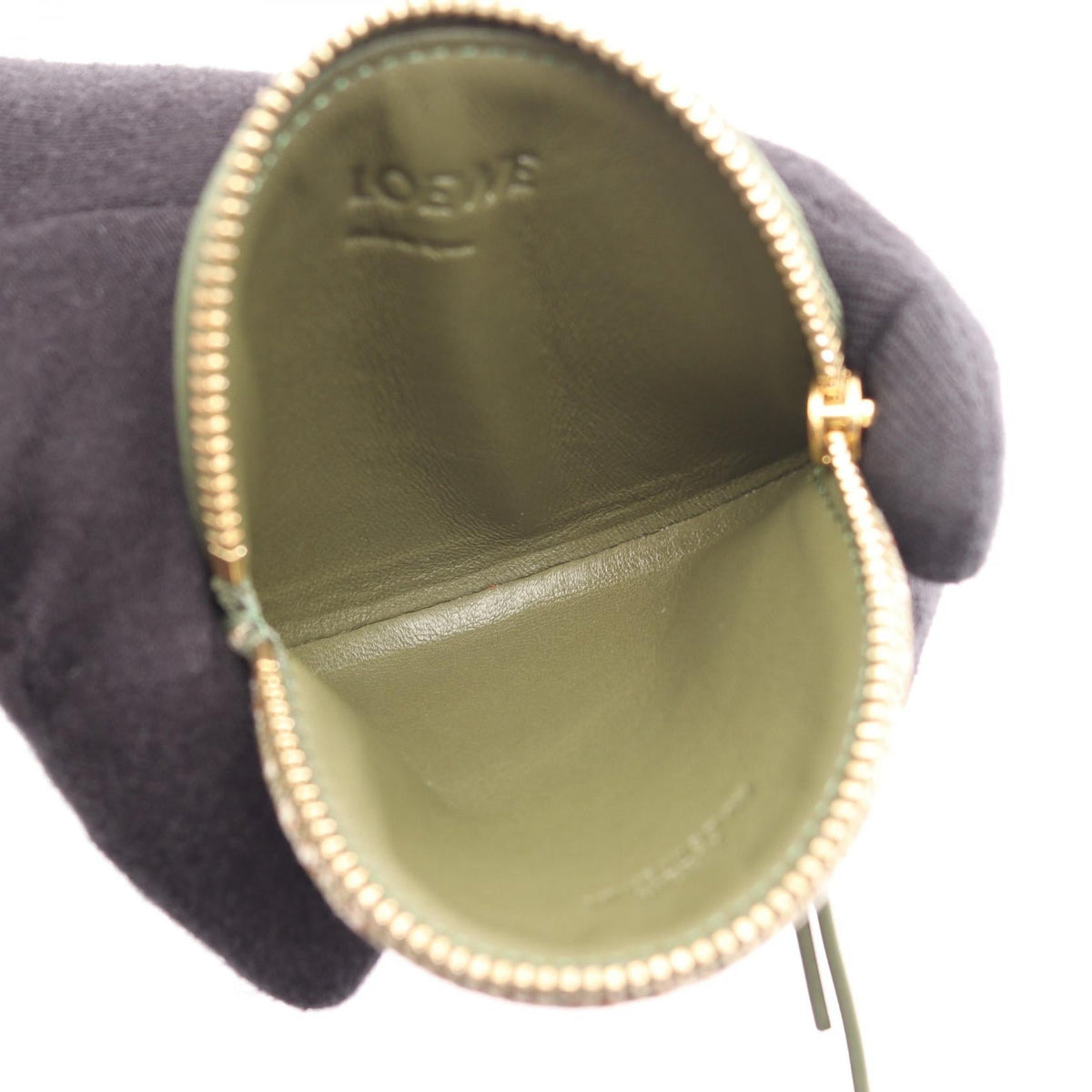LOEWE Cookie Charm Repeat Anagram coin purse Green/Beige canvas leather 2120900135515