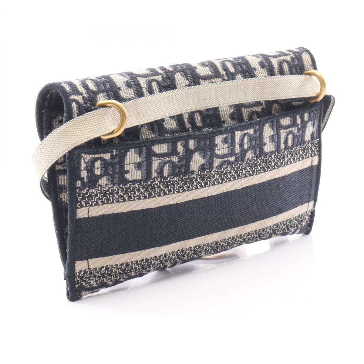 Christian Dior SADDLE Oblique Slim Pouch Shoulder Bag Navy/Beige canvas S5647CRIW 2101220095093