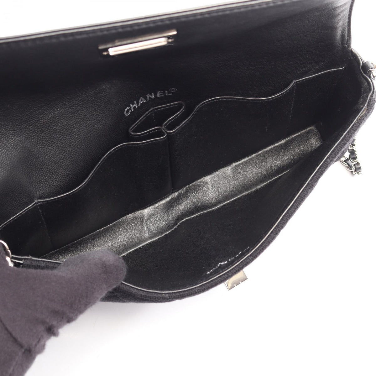 CHANEL Black 2.55 Matelasse East West canvas�leather 2101220063320