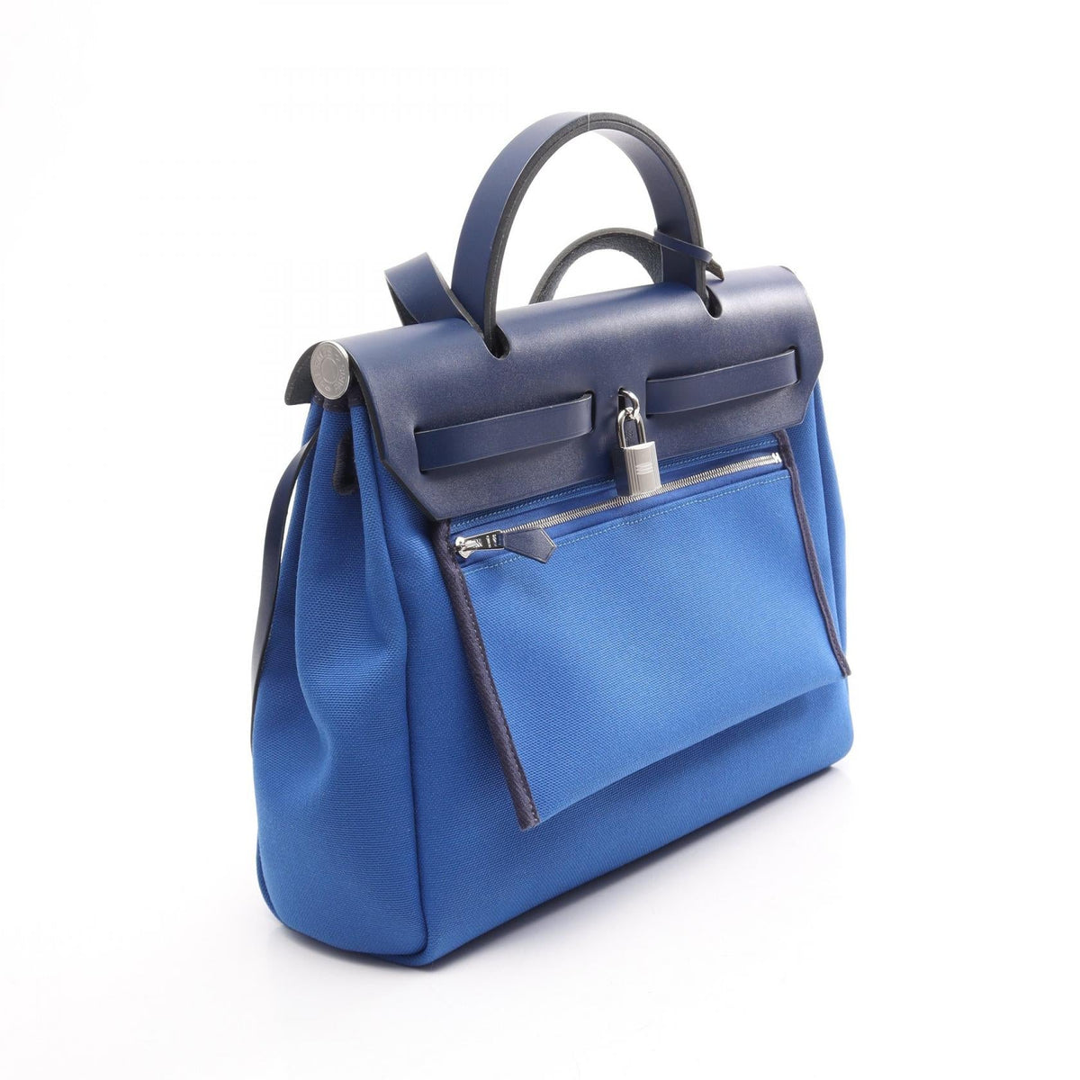 HERMES Herbag Zip PM Blue France 2WAY Handbag Blue Towar Military Other Toile Military / Vache leather hunter 2101220052713