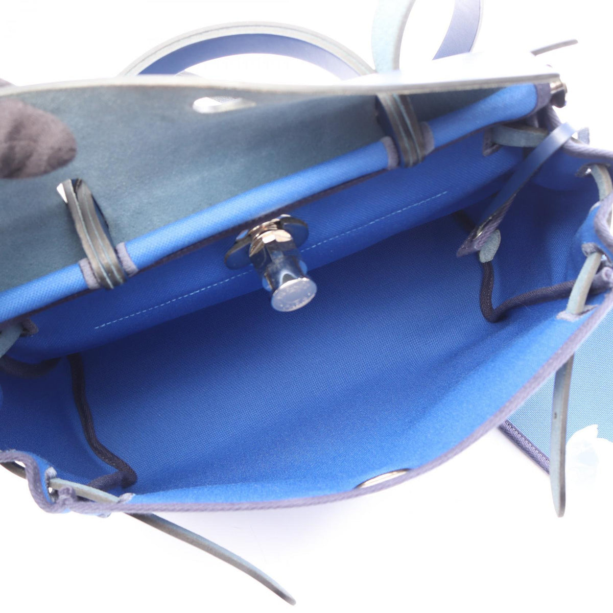 HERMES Herbag Zip PM Blue France 2WAY Handbag Blue Towar Military Other Toile Military / Vache leather hunter 2101220052713