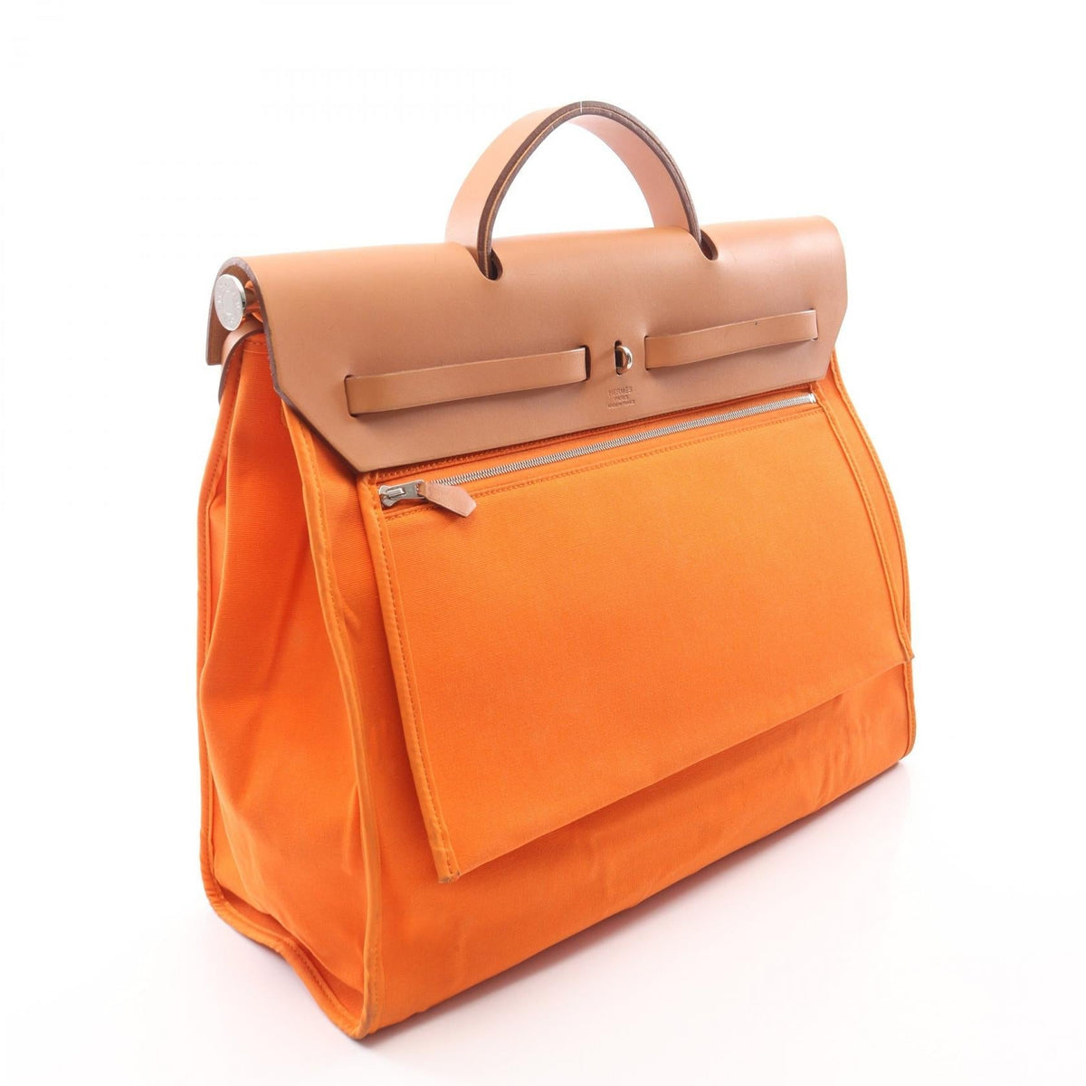 HERMES Alebag Zip MM Feu Natural HandbagOrange Orange Orange/Brown Vache leather hunter Other Toile Officier / Vache leather hunter 2101220052560
