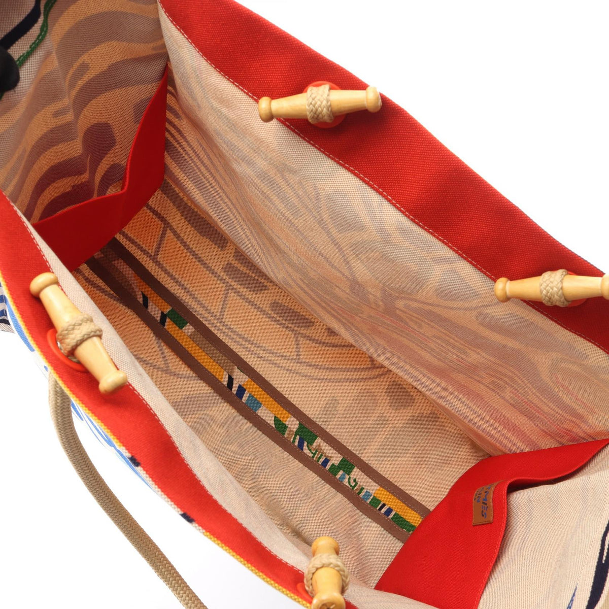 HERMES Farniente Beach Bag Ecru Rouge Jaune Tote Bag Beige/Multicolor canvas 2101219983516
