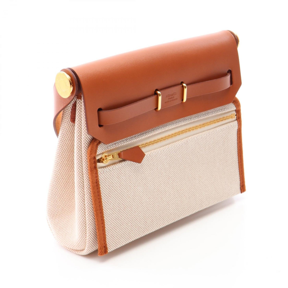 HERMES Herbag Zip Mini Ecru Fauve Shoulder Bag Beige/Brown Toile H Other Toile H / Vache leather Hunter 2101220094232