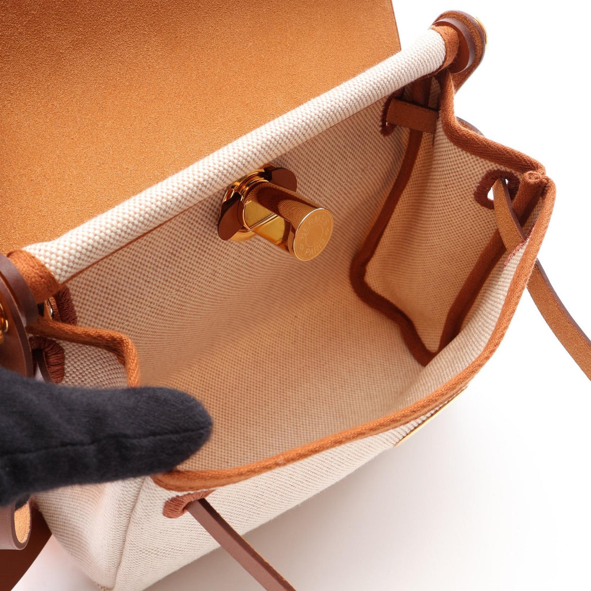 HERMES Herbag Zip Mini Ecru Fauve Shoulder Bag Beige/Brown Toile H Other Toile H / Vache leather Hunter 2101220094232