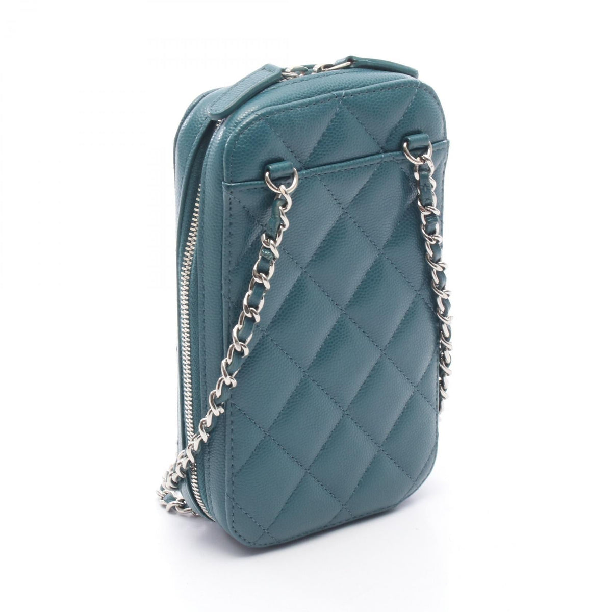 CHANEL Green Matelasse Phone Holder Grained Calfskin leather 2101219855028
