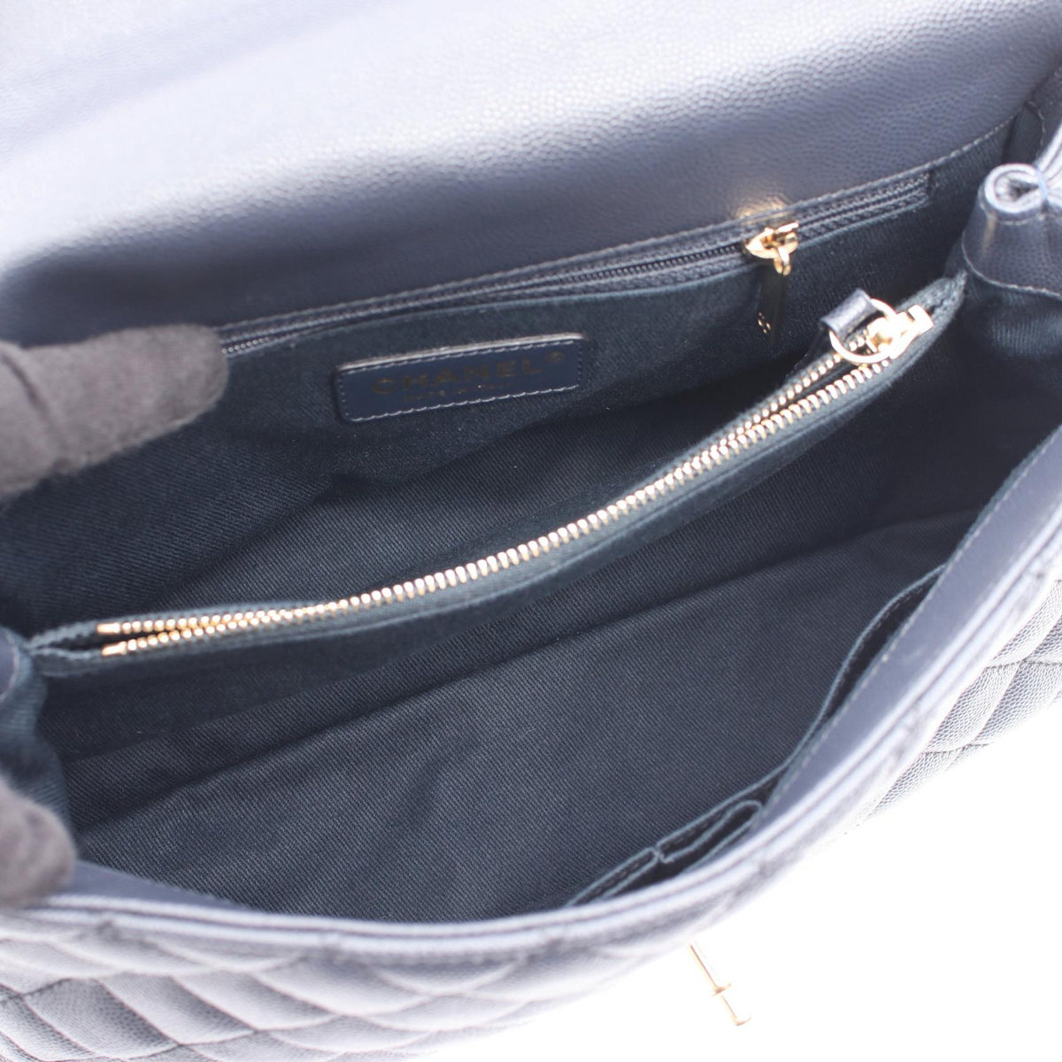 CHANEL Navy Coco Handle 29 Top Handle Flap Bag Matelasse Calfskin (cowhide) A92991 2118800164193