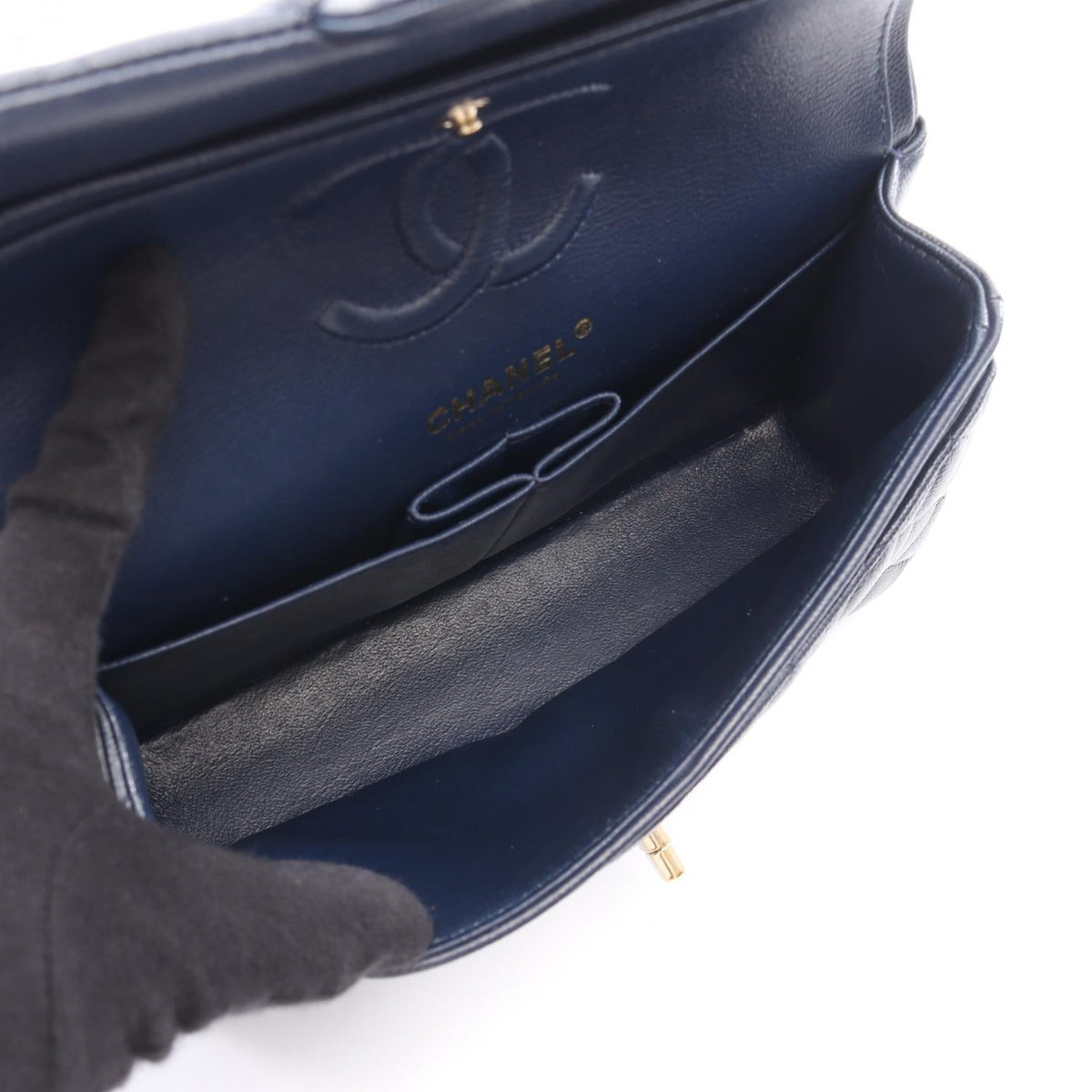 CHANEL Navy Matelasse W flap Grained Calfskin leather 2106800639315