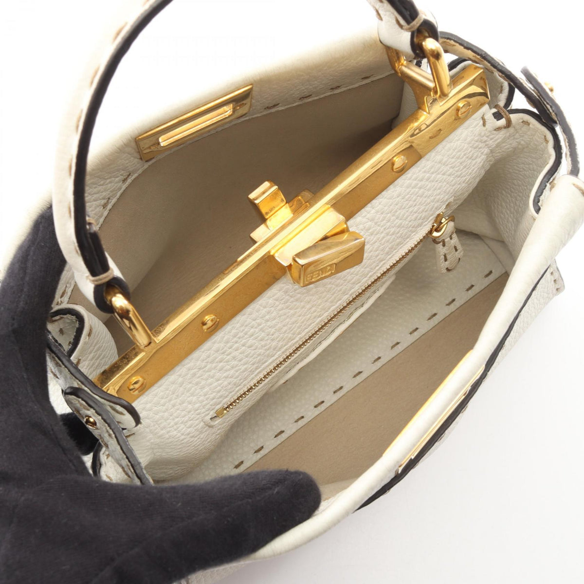FENDI Mini Peekaboo Selleria 2WAY Handbag White leather 8BN244 2107601173381