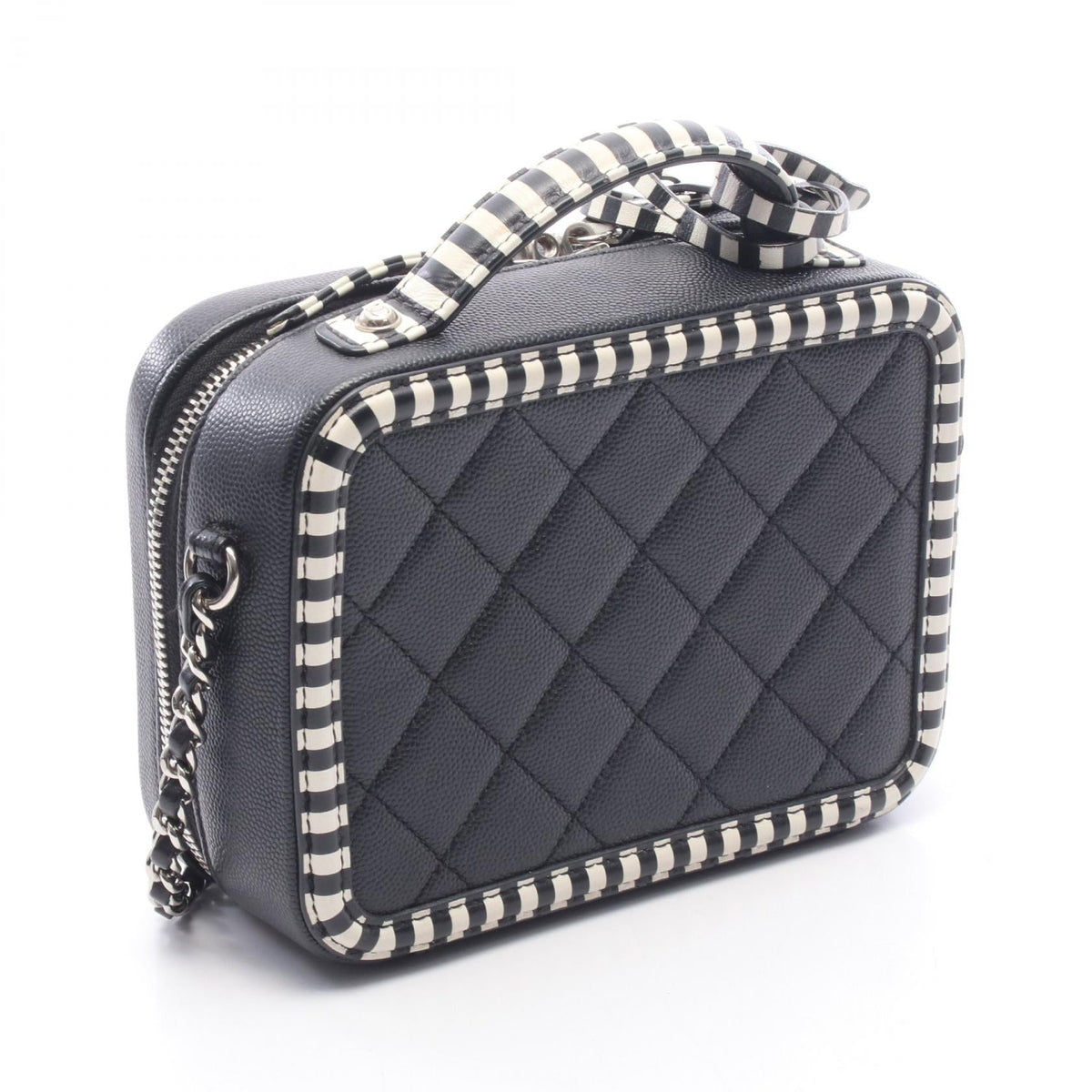 CHANEL Black/White CC Figley Small Vanity Bag 2WAY leather A93342 2101220097387