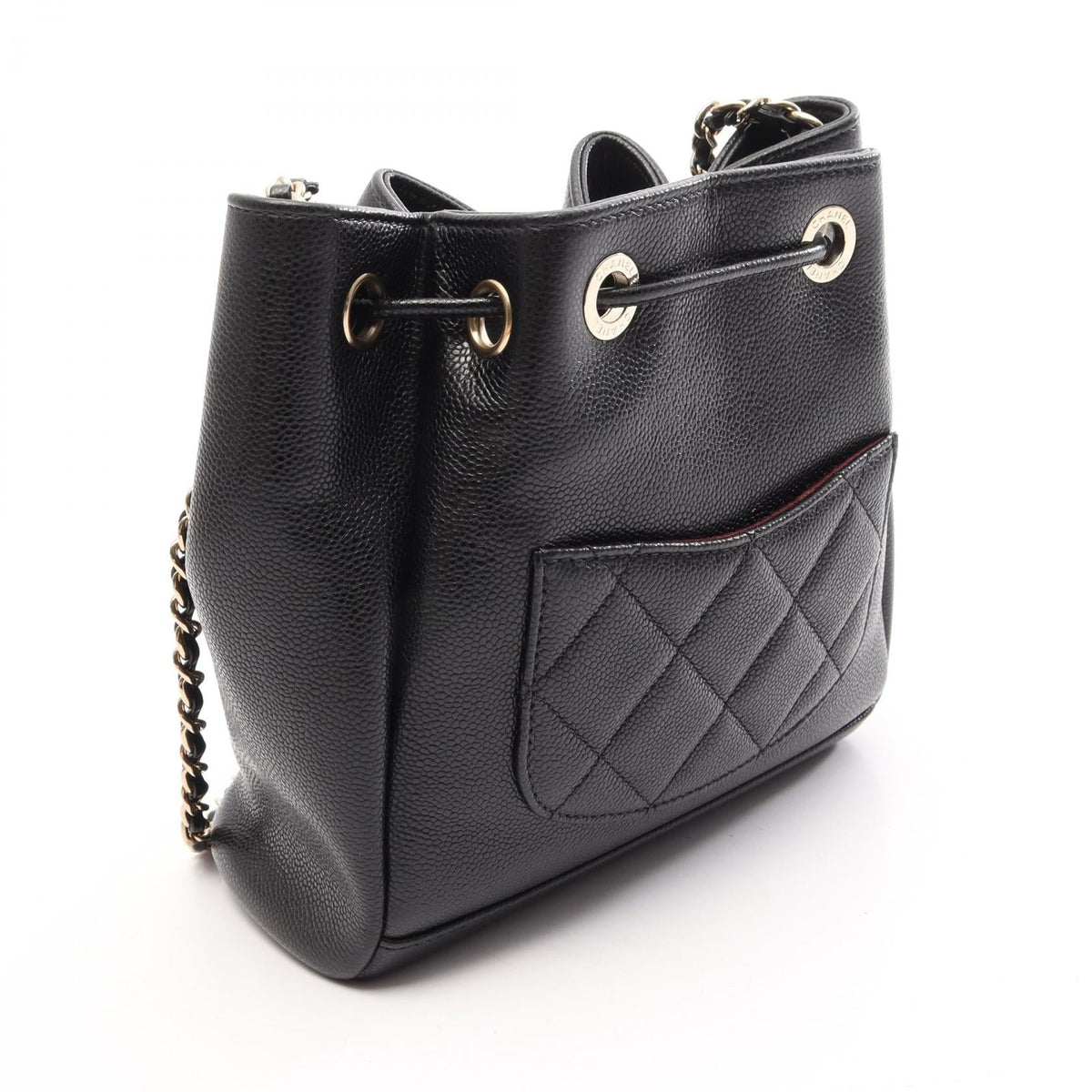 CHANEL Black Matelasse bucket bag Grained Calfskin leather AS2353 2101220124243