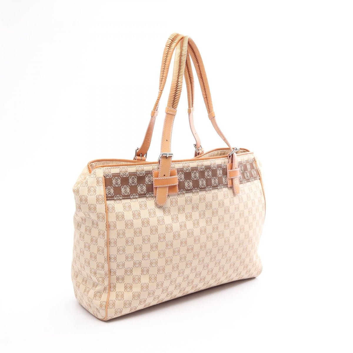LOEWE Repeat anagram Tote Bag Beige/Brown canvas leather 2118300094266