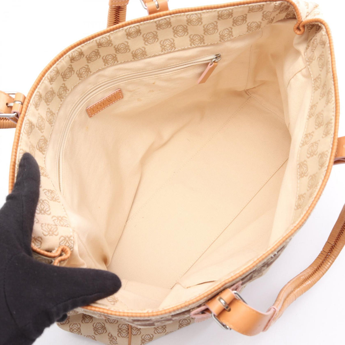 LOEWE Repeat anagram Tote Bag Beige/Brown canvas leather 2118300094266