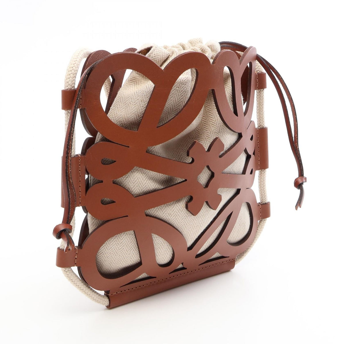 LOEWE Anagram Cutout Shoulder Bag Beige/Brown canvas leather B922Q09X01 2120900135287