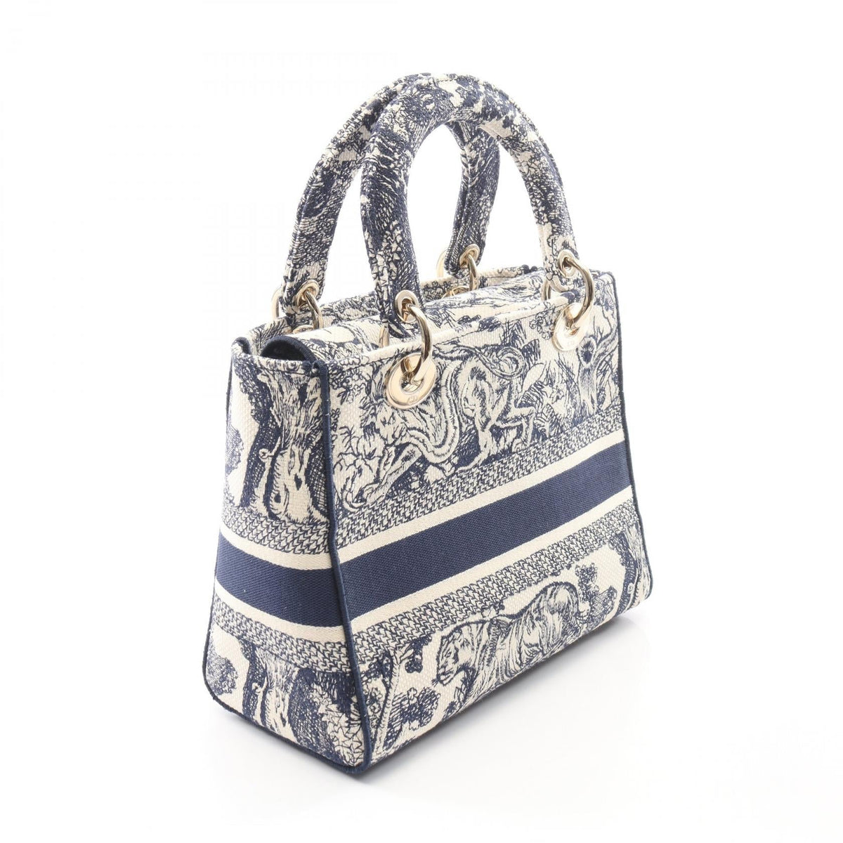 Christian Dior LADY D-LITE Medium 2WAY Handbag White/Navy canvas M0565OTDT_M808 2101220057343