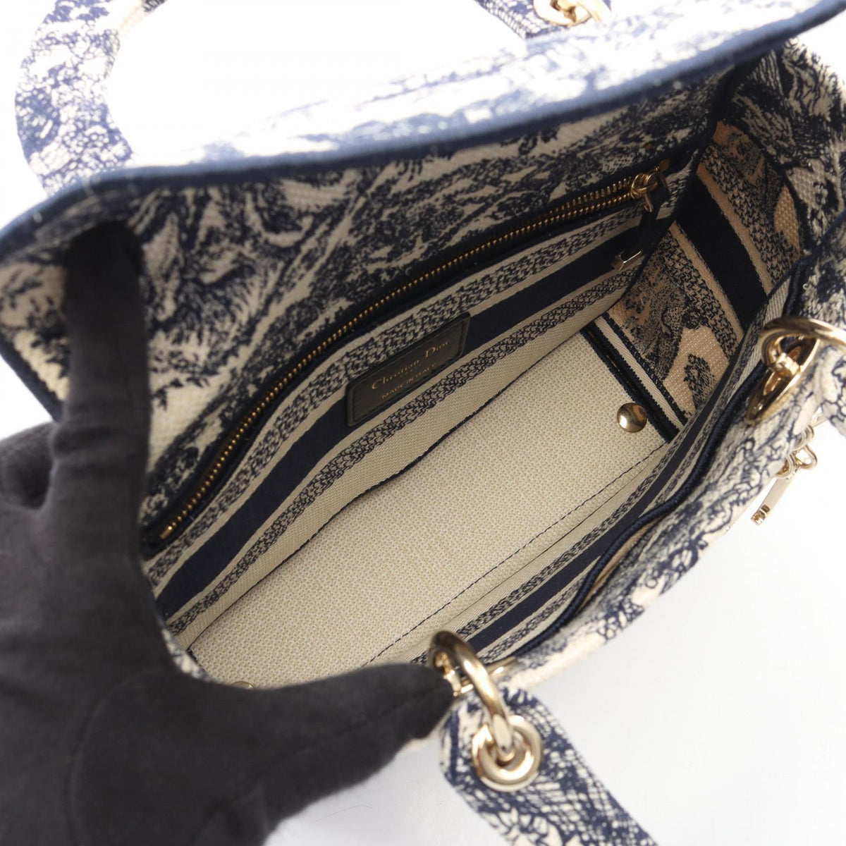 Christian Dior LADY D-LITE Medium 2WAY Handbag White/Navy canvas M0565OTDT_M808 2101220057343